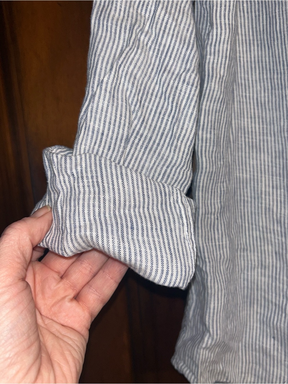 Quince 100% Linen Blue White Stripe Button Up Shirt M - Picture 5 of 7